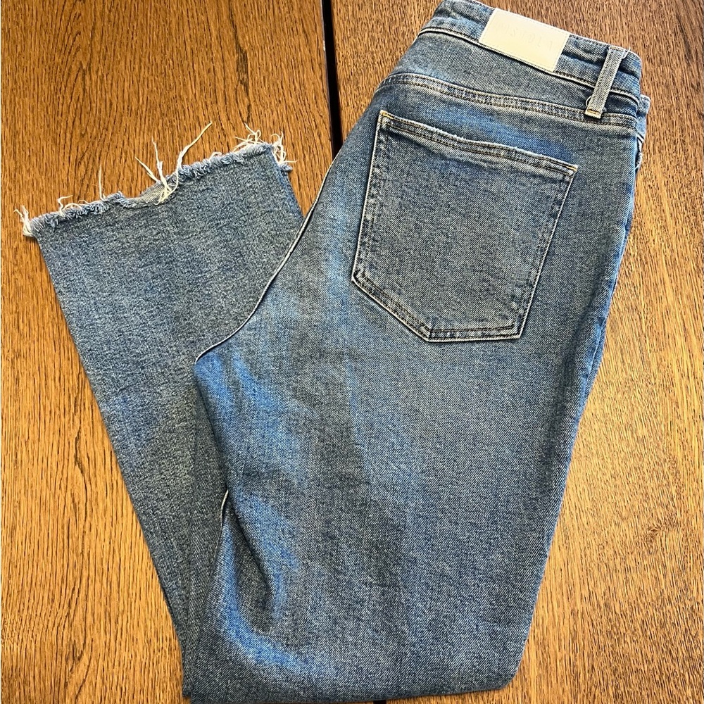 Pistola medium wash high rise cropped jeans, size 30, inseam 26”